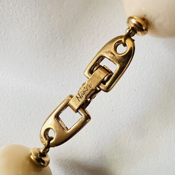 Vintage Napier Lucite Pearlized Earth Gold Tone Beaded Necklace Chunky 1457 - Picture 8 of 10